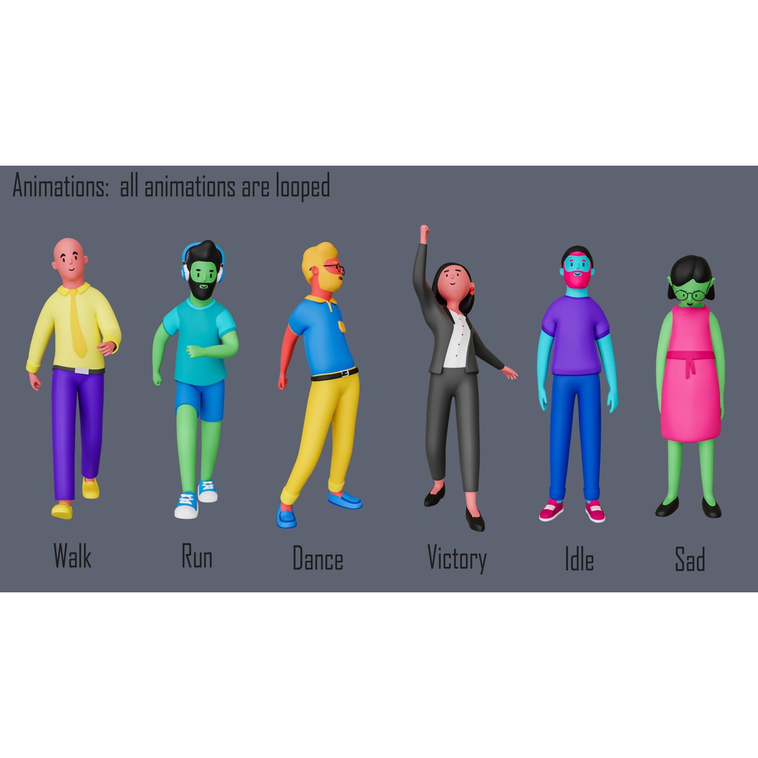 Casual Characters 3D Model – Low Poly Stylized Character Pack, FBX & OBJ - View 5