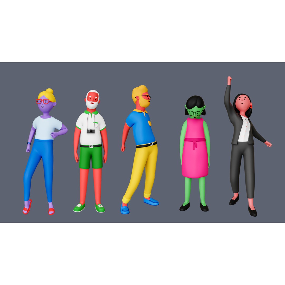 Casual Characters 3D Model – Low Poly Stylized Character Pack, FBX & OBJ - View 6