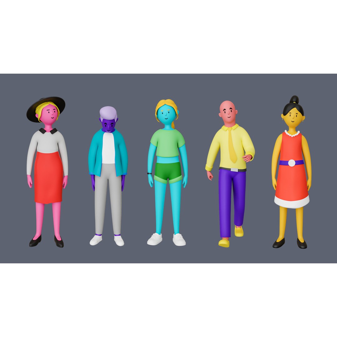 Casual Characters 3D Model – Low Poly Stylized Character Pack, FBX & OBJ - View 9