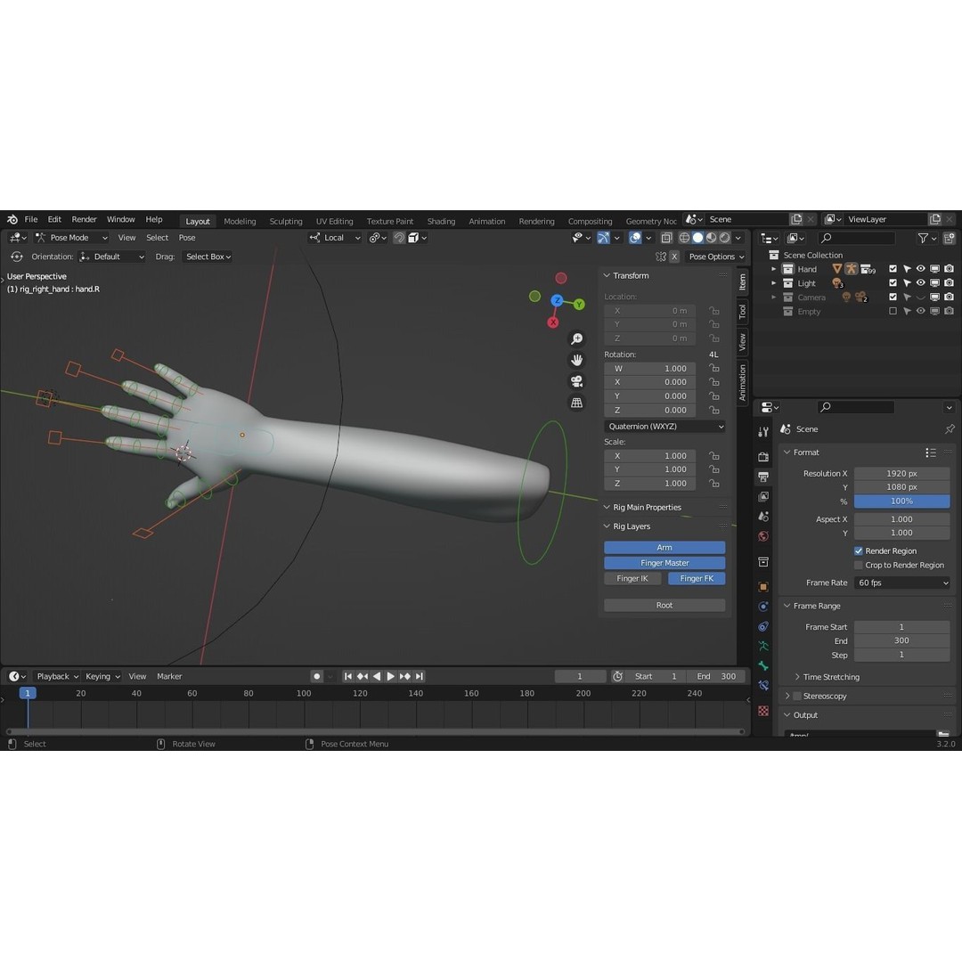 Right Hand 3D Model – Rigged Low-Poly Character Asset, FBX