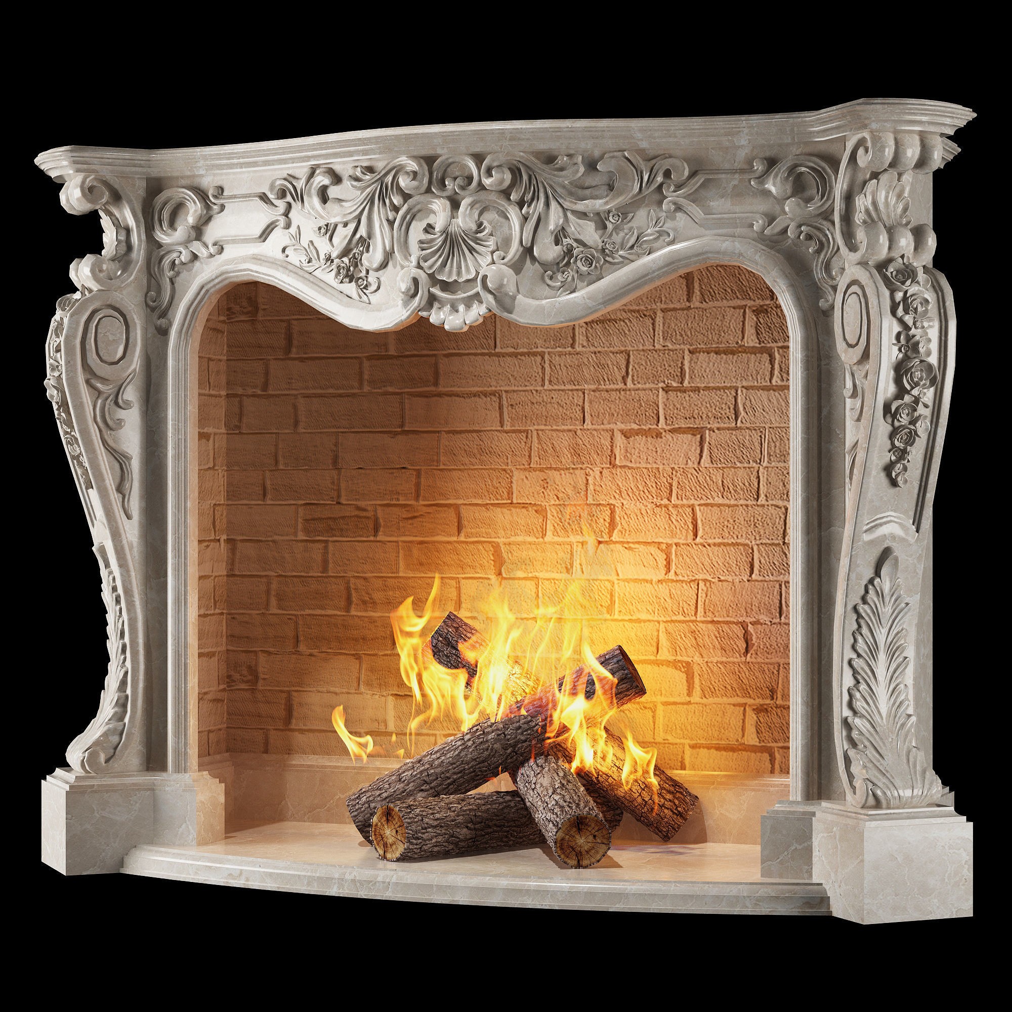 Classical Fireplace Set - Game-Ready 3D Model
