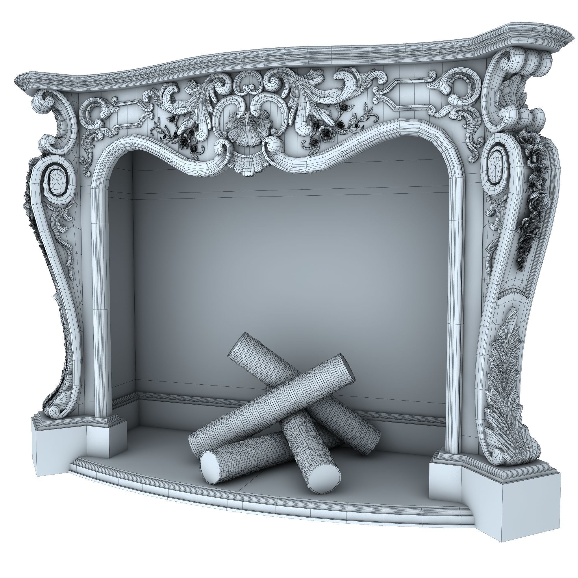 Classical Fireplace Set - Game-Ready 3D Model - View 12