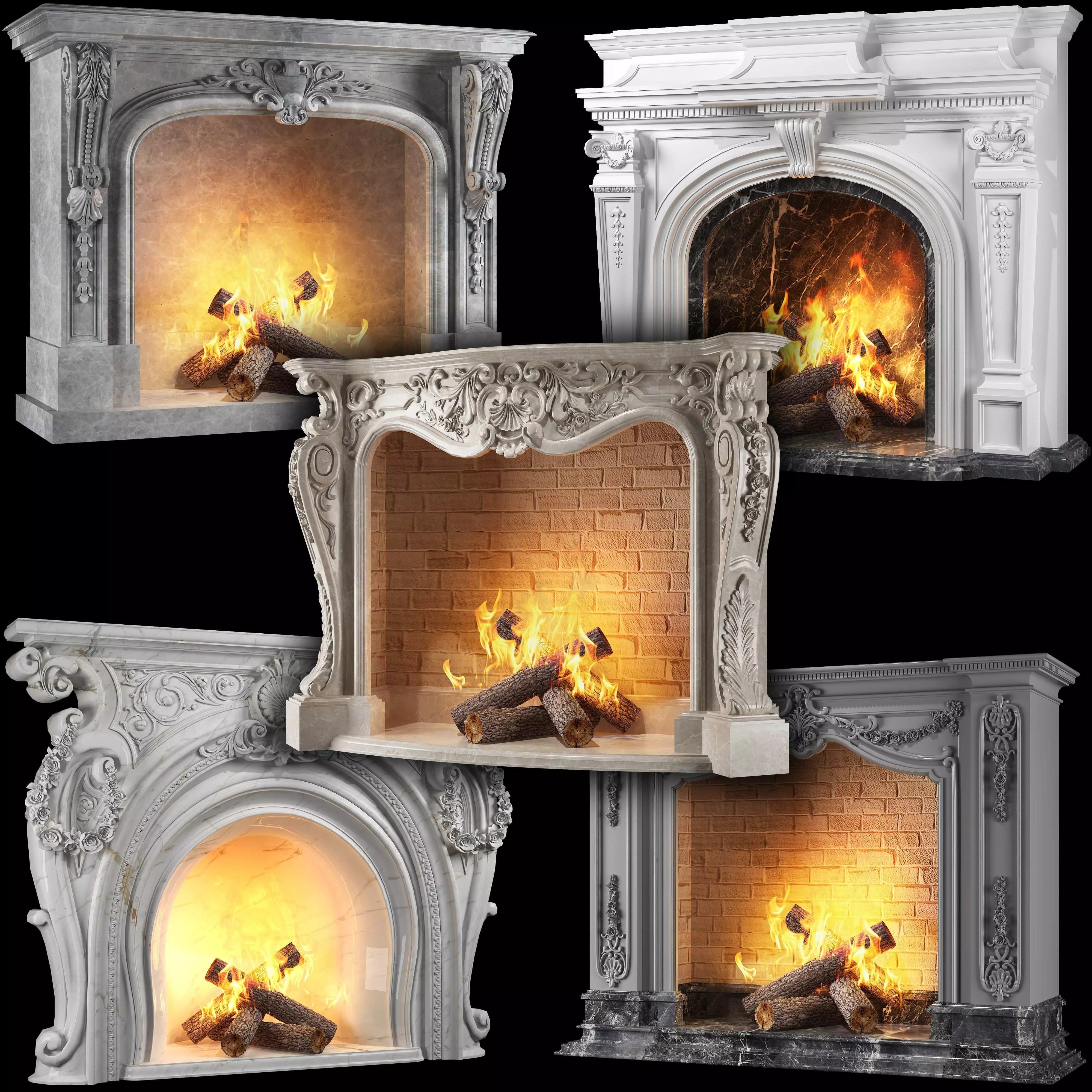 Classical Fireplace Set - Game-Ready 3D Model - View 2