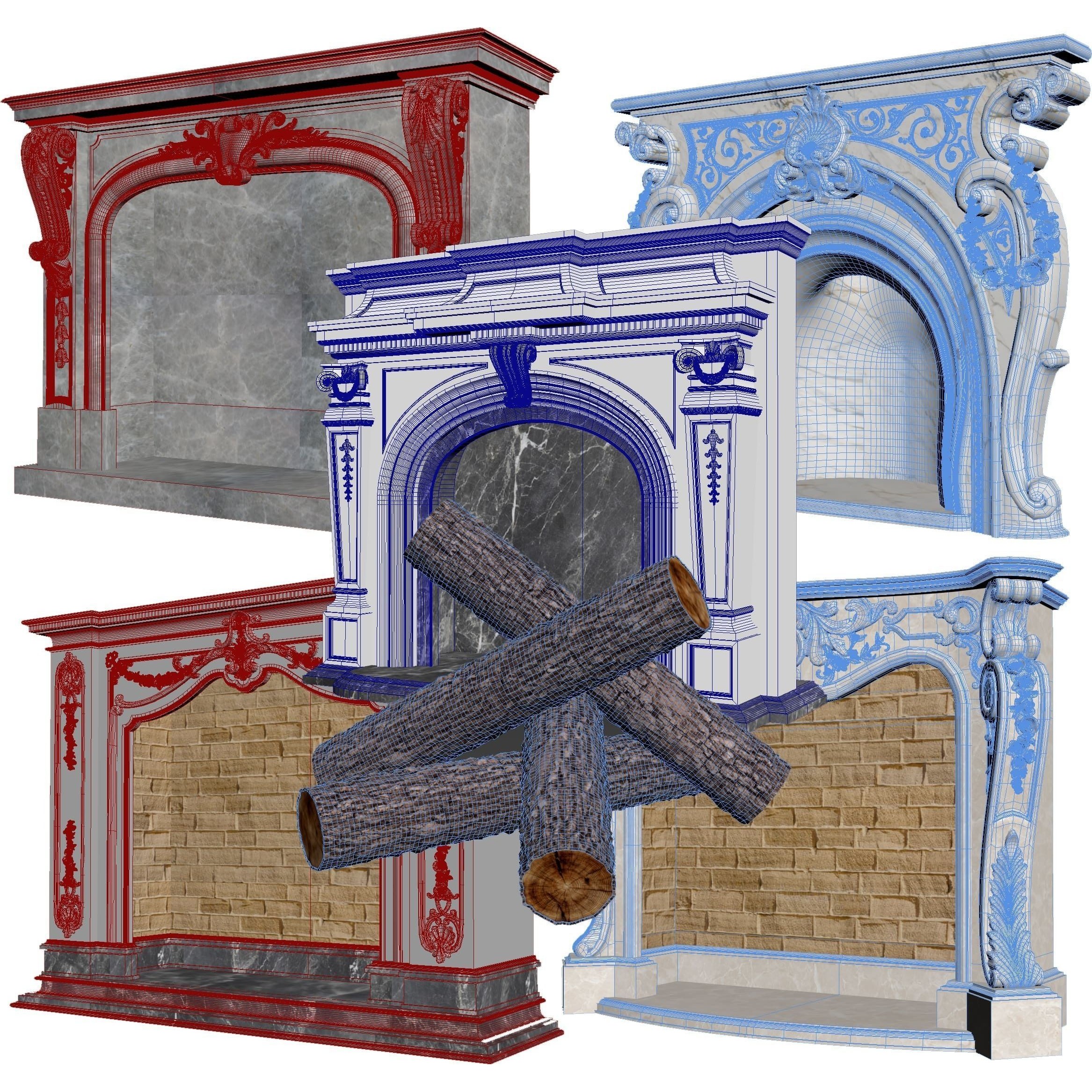 Classical Fireplace Set - Game-Ready 3D Model - View 25