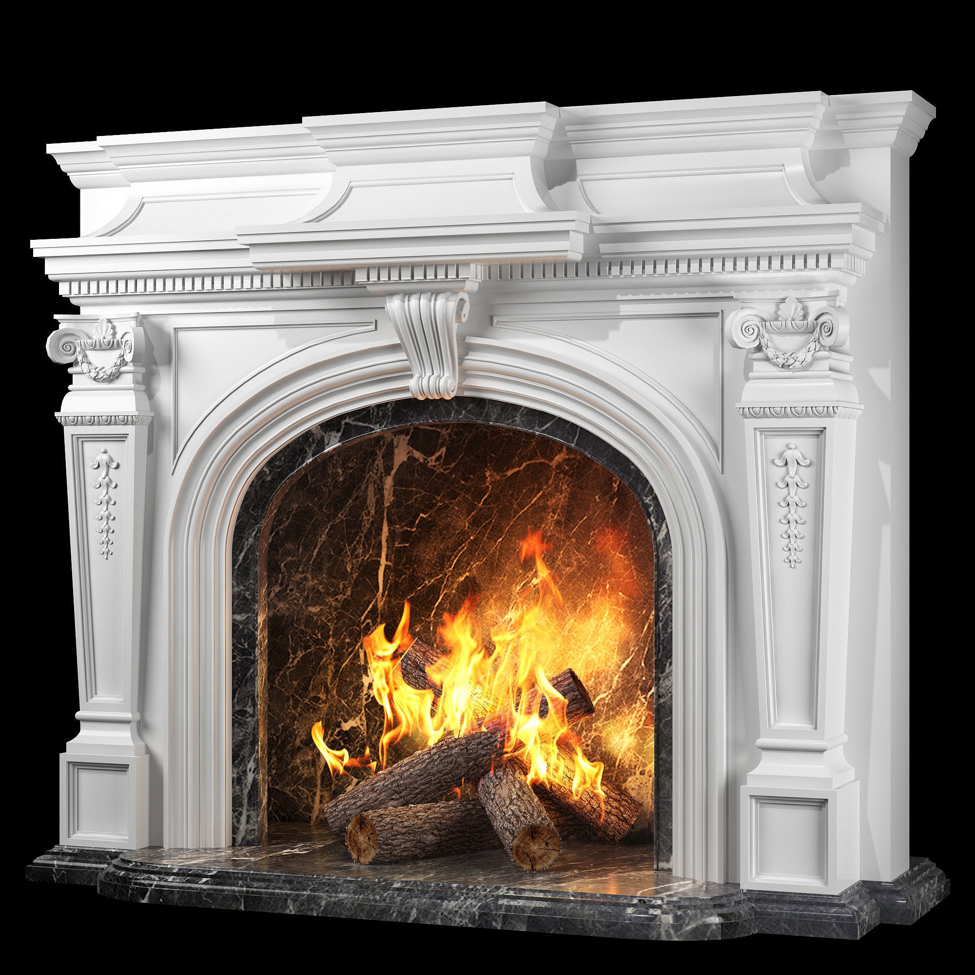 Classical Fireplace Set - Game-Ready 3D Model - View 4