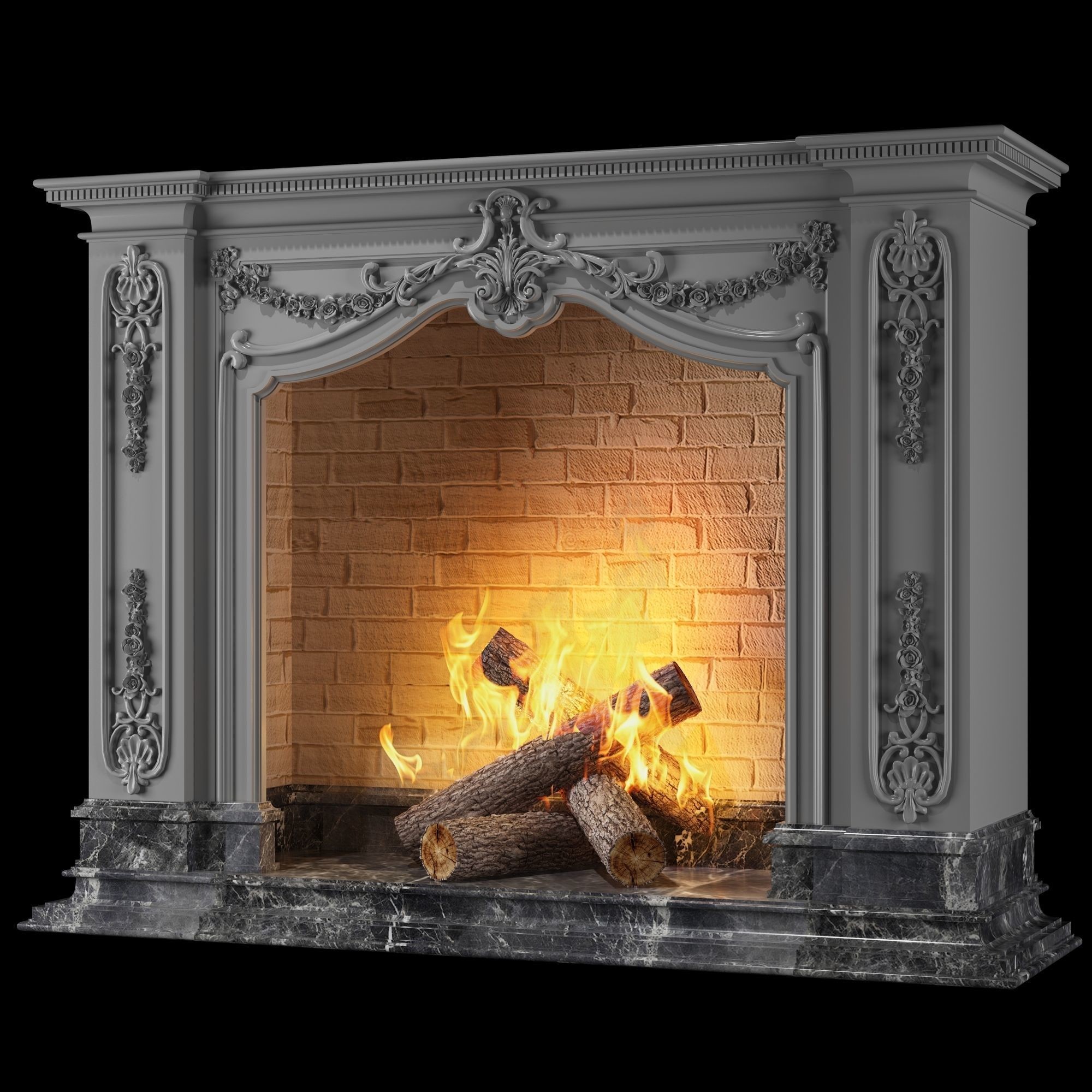 Classical Fireplace Set - Game-Ready 3D Model - View 5