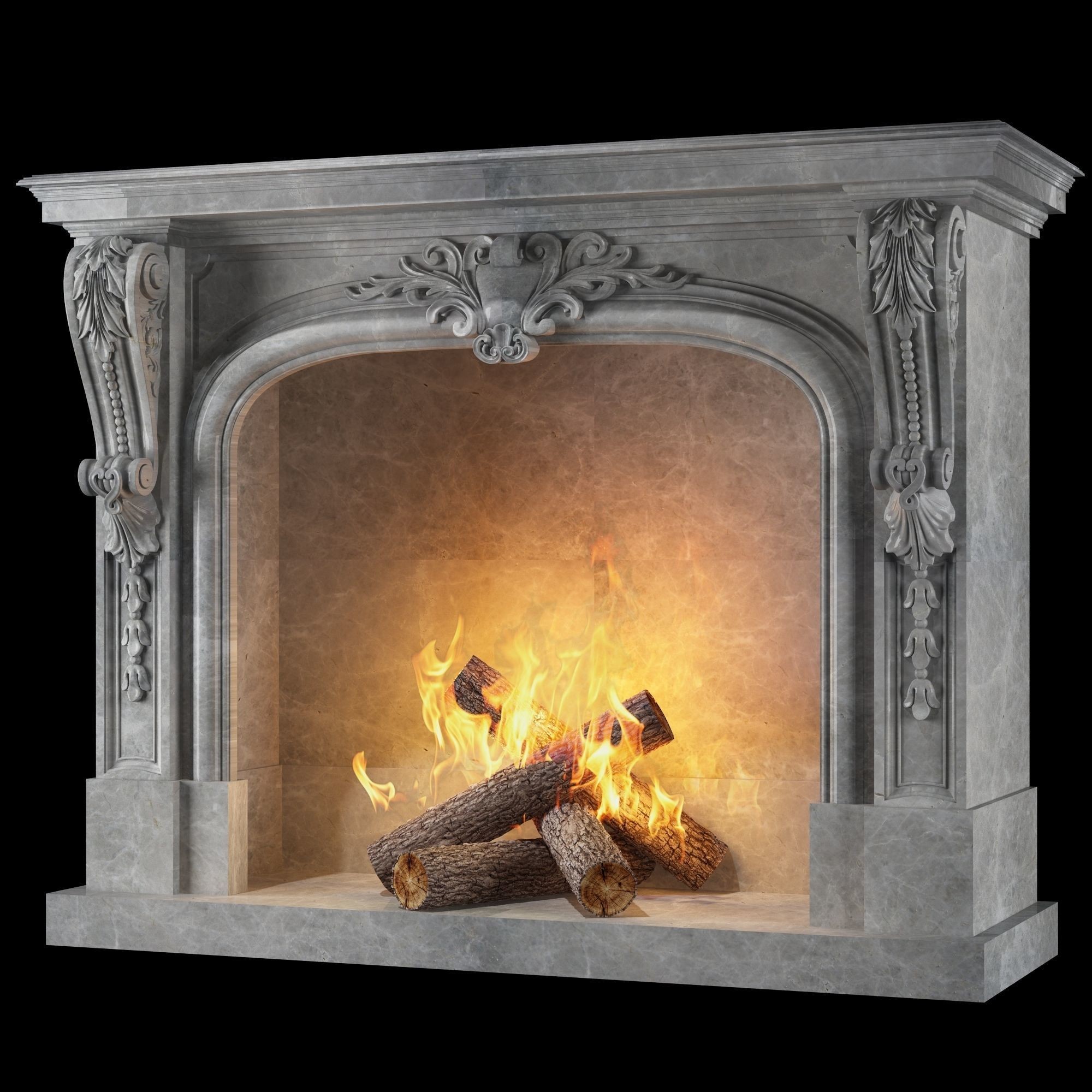 Classical Fireplace Set - Game-Ready 3D Model - View 6