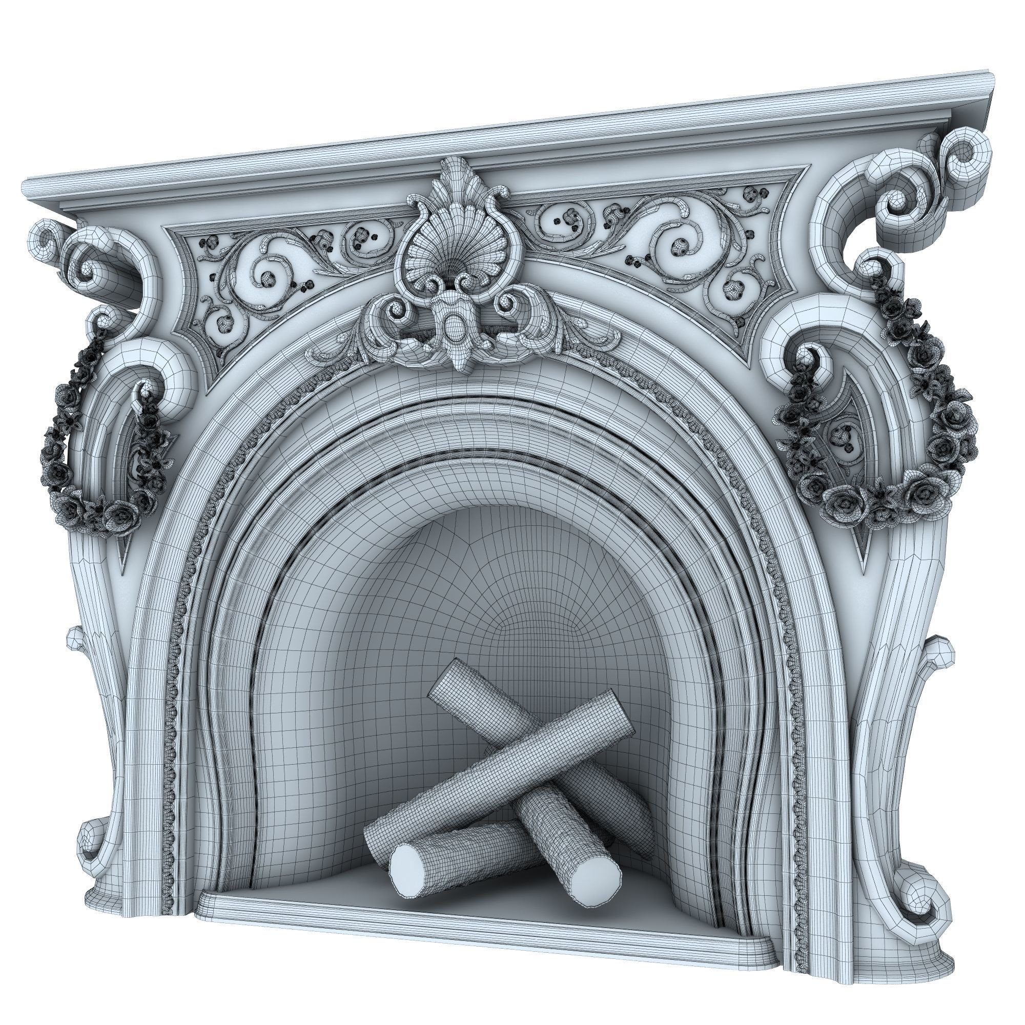 Classical Fireplace Set - Game-Ready 3D Model - View 8