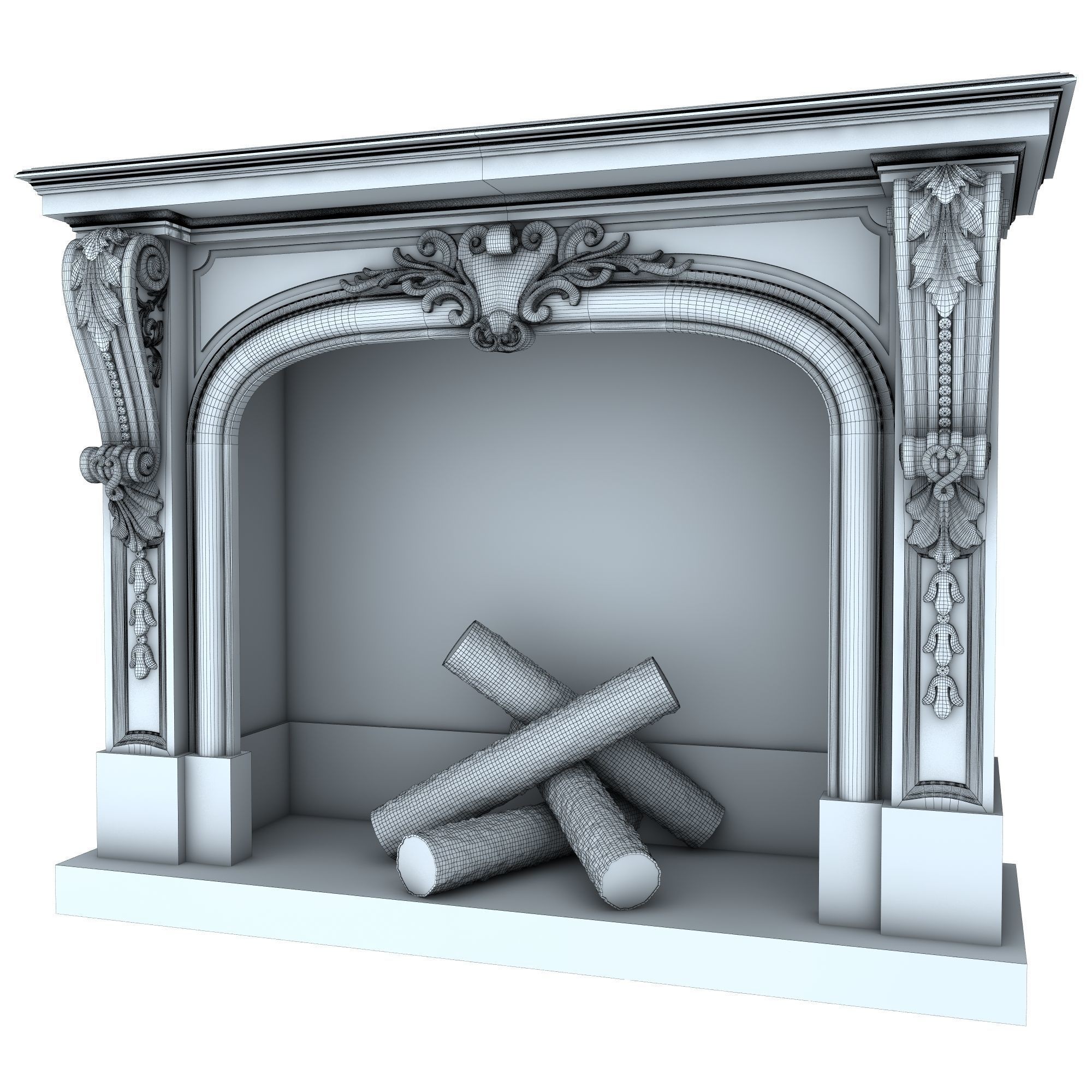 Classical Fireplace Set - Game-Ready 3D Model - View 9