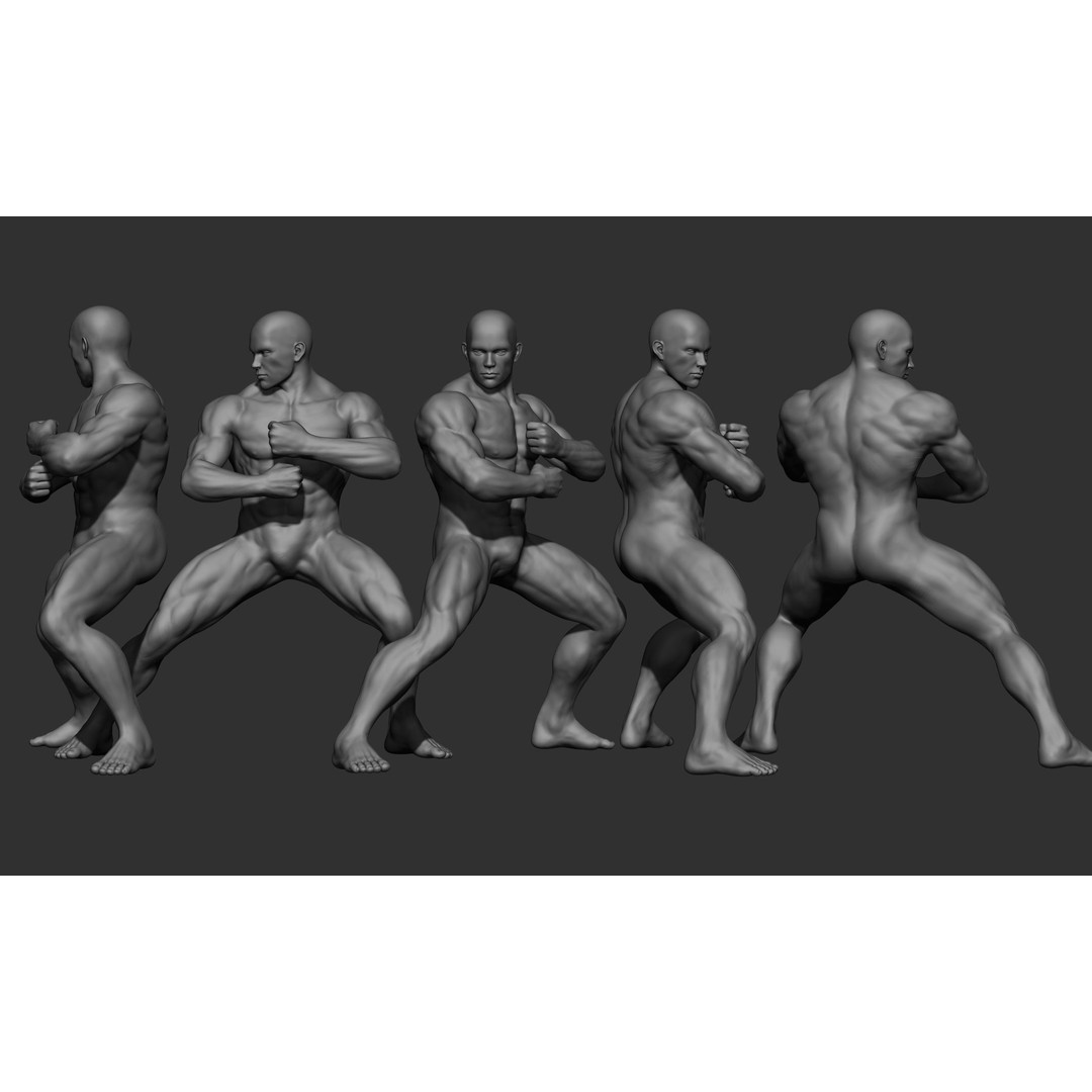 Male Full Body Poses 3D Model – High Poly ZBrush Sculpt, FBX, OBJ - View 10