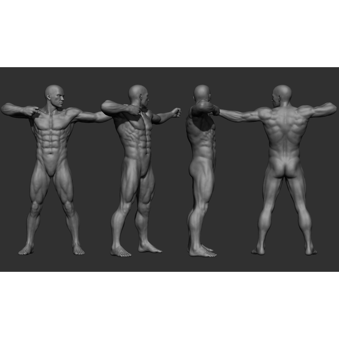 Male Full Body Poses 3D Model – High Poly ZBrush Sculpt, FBX, OBJ - View 11