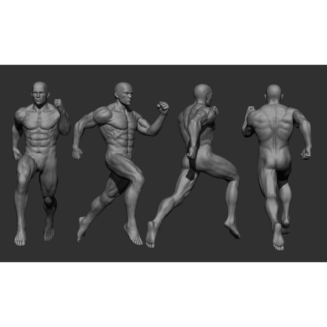 Male Full Body Poses 3D Model – High Poly ZBrush Sculpt, FBX, OBJ - View 12
