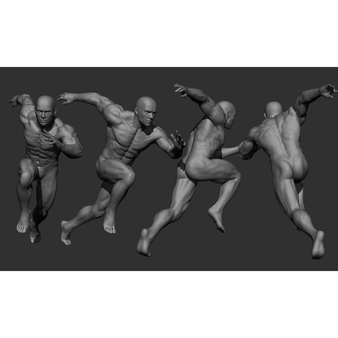 Male Full Body Poses 3D Model – High Poly ZBrush Sculpt, FBX, OBJ - View 13