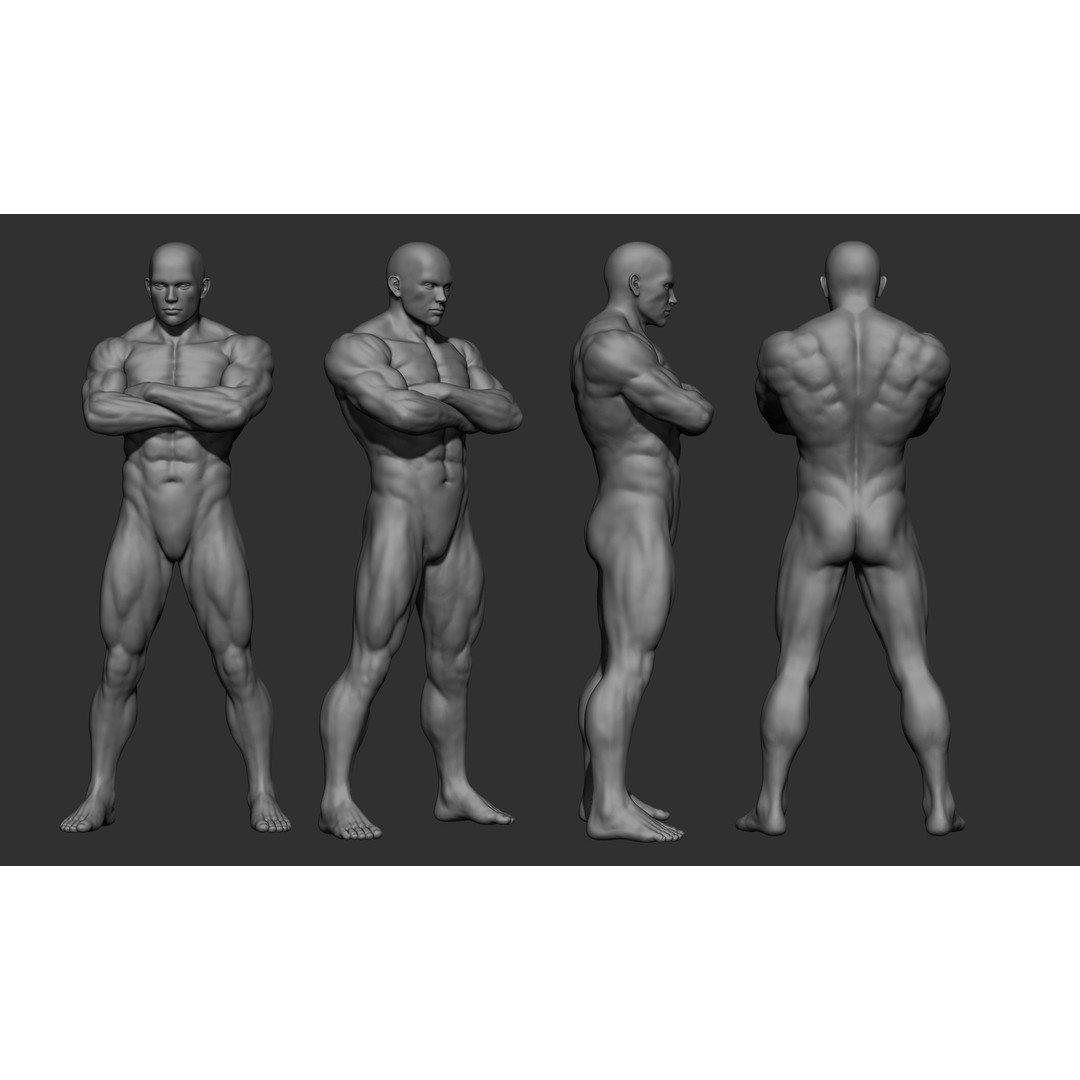 Male Full Body Poses 3D Model – High Poly ZBrush Sculpt, FBX, OBJ - View 16