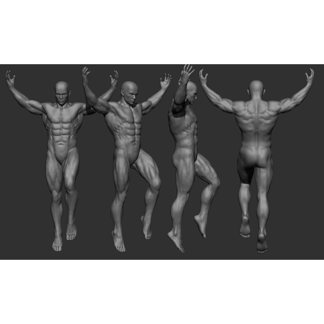 Male Full Body Poses 3D Model – High Poly ZBrush Sculpt, FBX, OBJ - View 18
