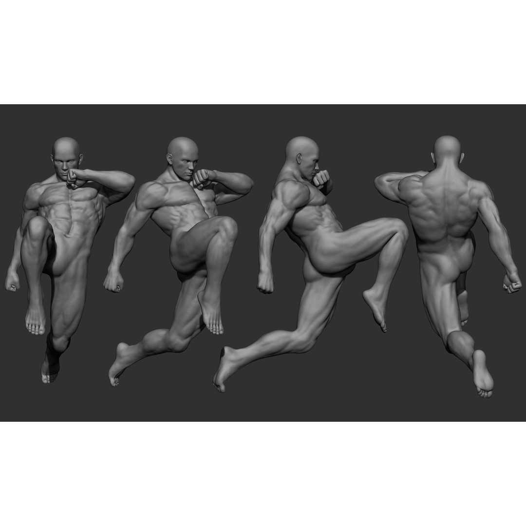 Male Full Body Poses 3D Model – High Poly ZBrush Sculpt, FBX, OBJ - View 21