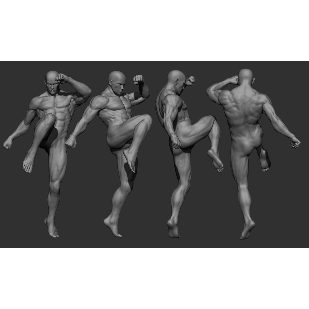 Male Full Body Poses 3D Model – High Poly ZBrush Sculpt, FBX, OBJ - View 22