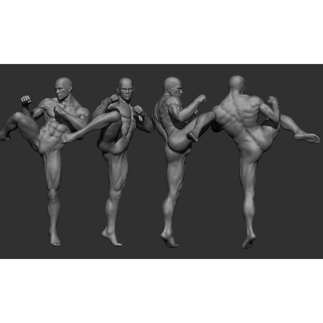 Male Full Body Poses 3D Model – High Poly ZBrush Sculpt, FBX, OBJ - View 23