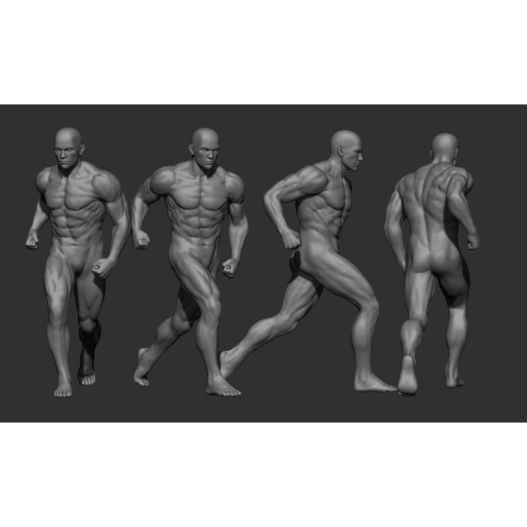 Male Full Body Poses 3D Model – High Poly ZBrush Sculpt, FBX, OBJ - View 24