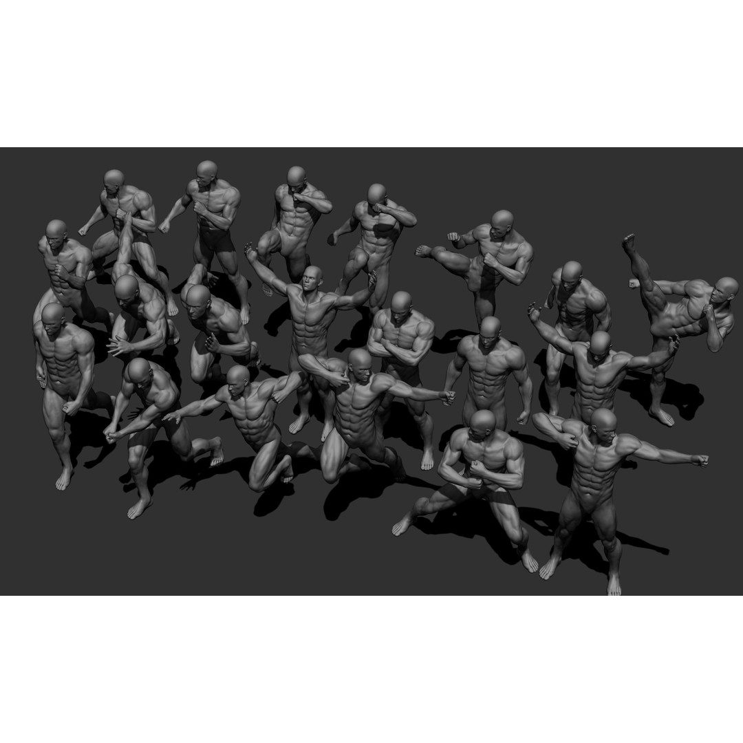 Male Full Body Poses 3D Model – High Poly ZBrush Sculpt, FBX, OBJ - View 3