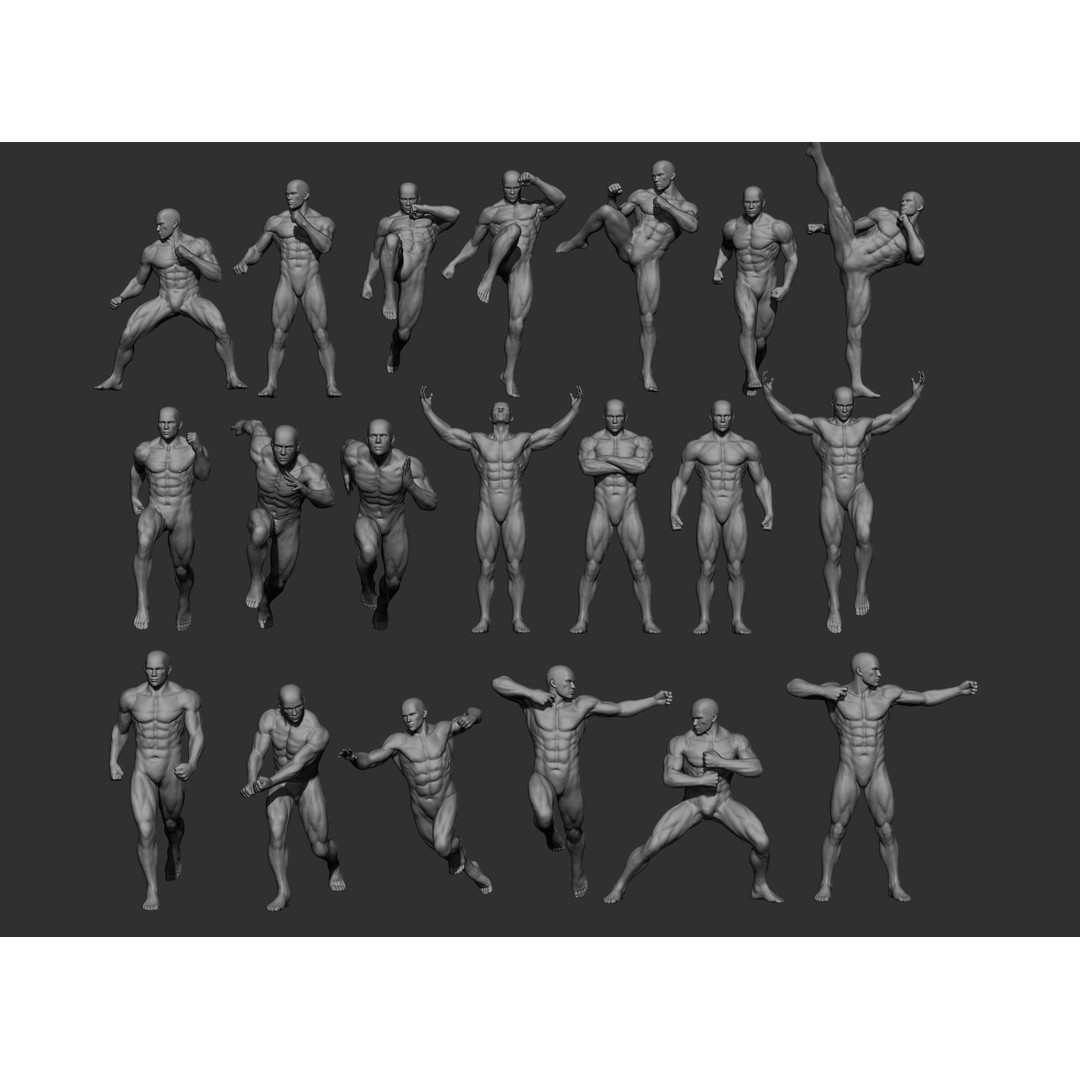Male Full Body Poses 3D Model – High Poly ZBrush Sculpt, FBX, OBJ - View 4