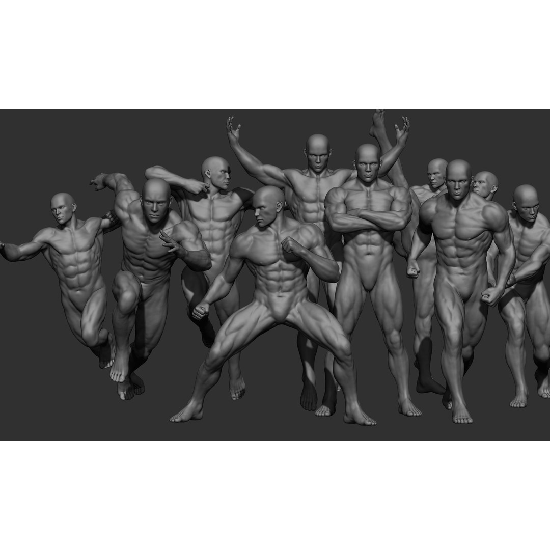 Male Full Body Poses 3D Model – High Poly ZBrush Sculpt, FBX, OBJ - View 5