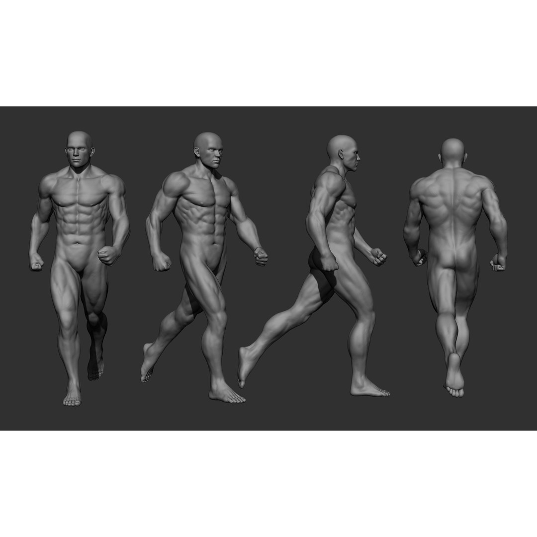 Male Full Body Poses 3D Model – High Poly ZBrush Sculpt, FBX, OBJ - View 6