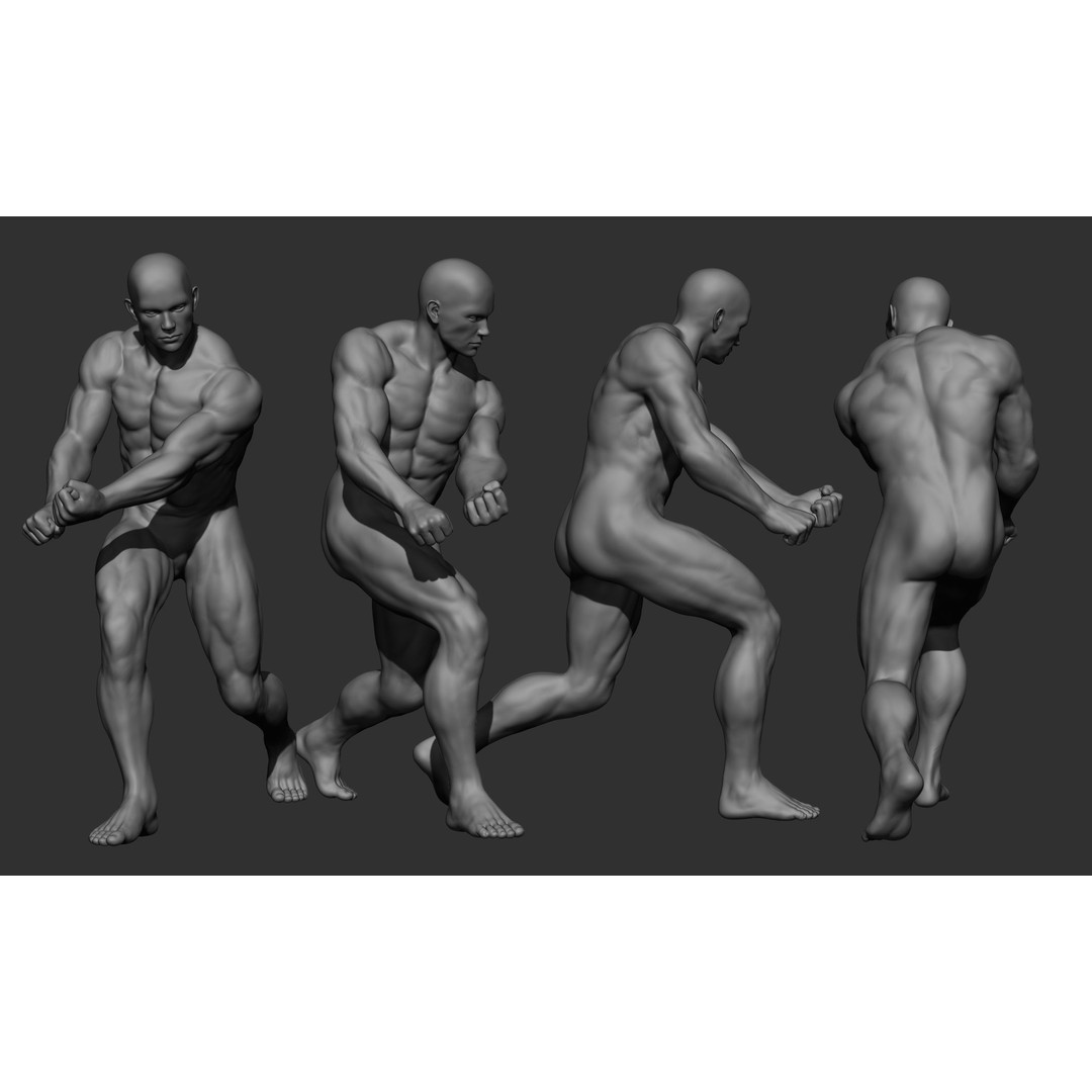 Male Full Body Poses 3D Model – High Poly ZBrush Sculpt, FBX, OBJ - View 7