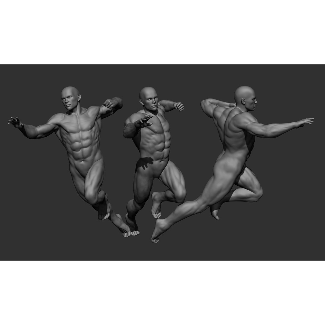 Male Full Body Poses 3D Model – High Poly ZBrush Sculpt, FBX, OBJ - View 8