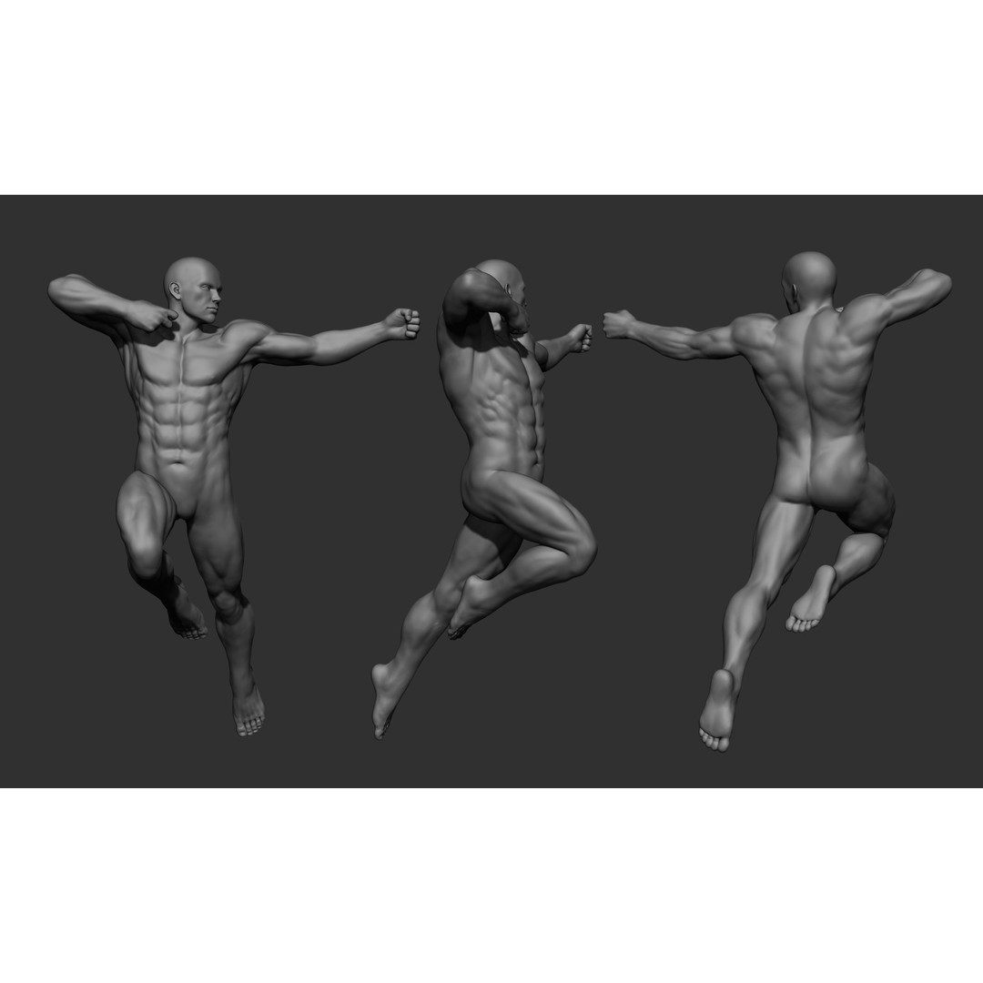 Male Full Body Poses 3D Model – High Poly ZBrush Sculpt, FBX, OBJ - View 9