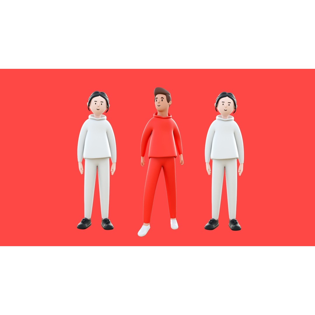 Casual Characters 3D Model – Low-Poly Rigged Collection with Animations - View 18