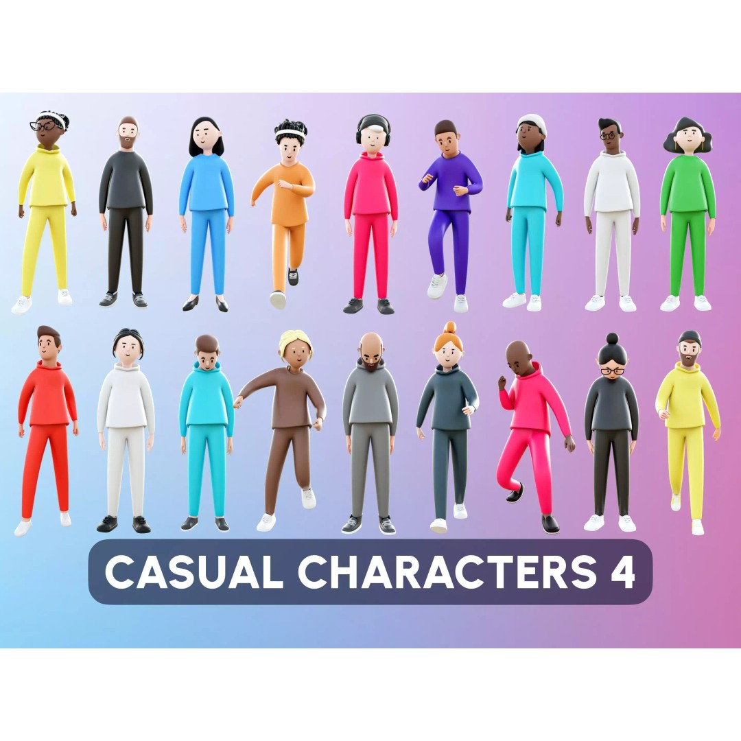 Casual Characters 3D Model – Low-Poly Rigged Collection with Animations - View 2