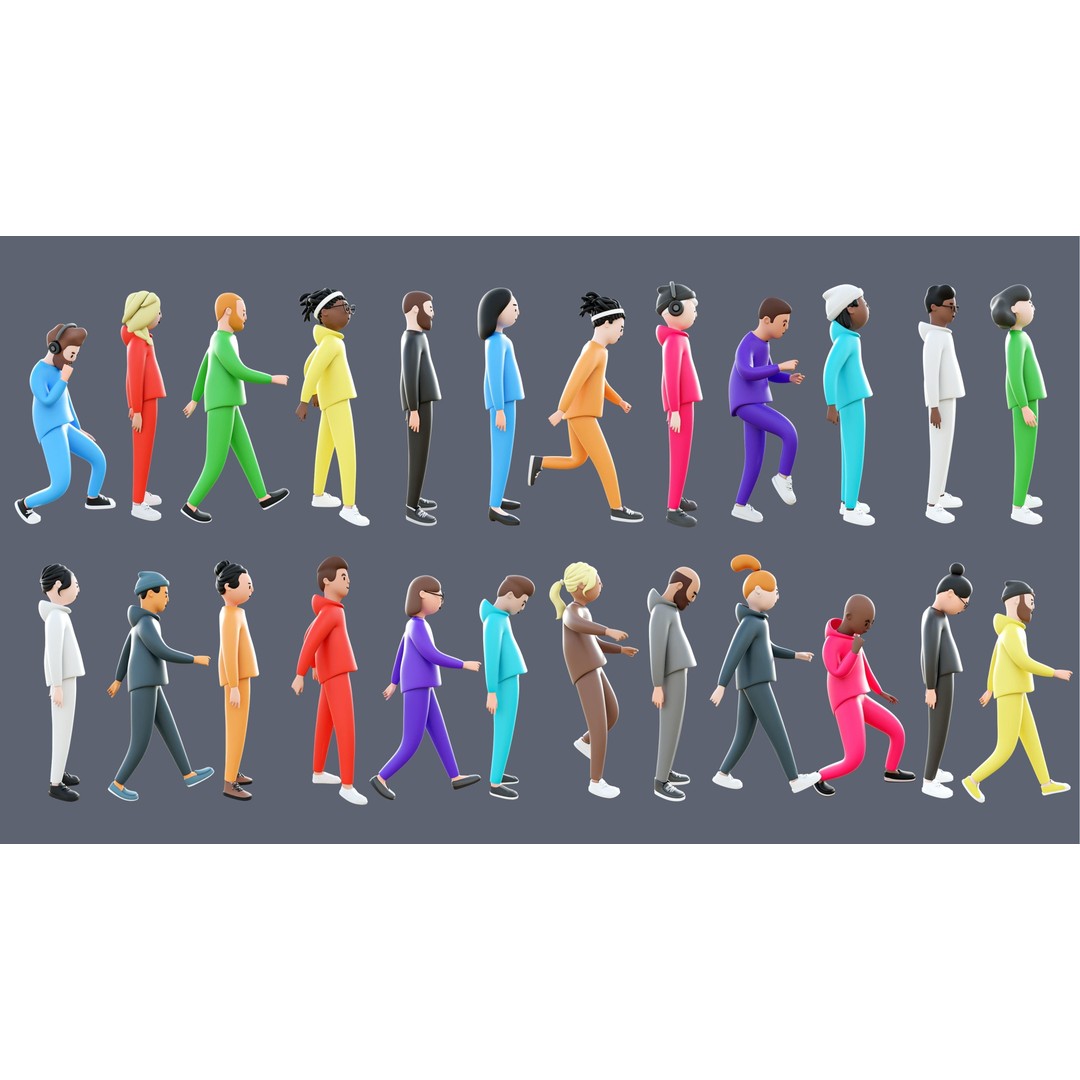Casual Characters 3D Model – Low-Poly Rigged Collection with Animations - View 4