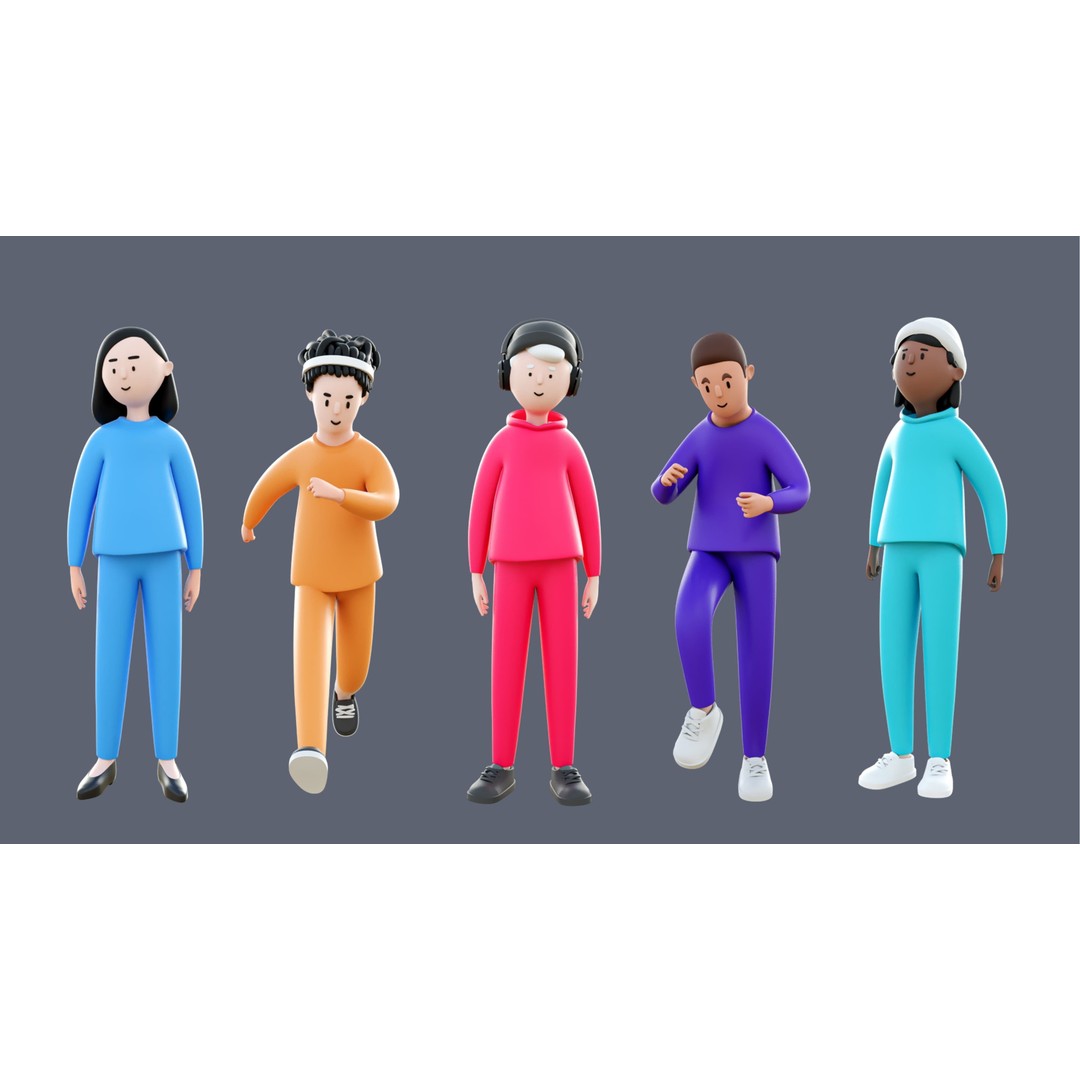 Casual Characters 3D Model – Low-Poly Rigged Collection with Animations - View 6