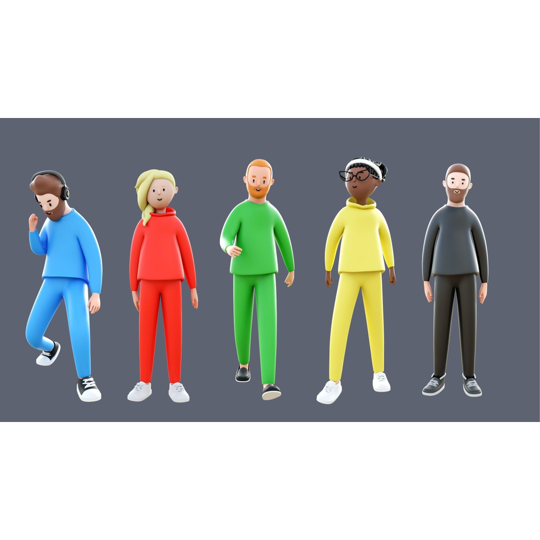Casual Characters 3D Model – Low-Poly Rigged Collection with Animations - View 7