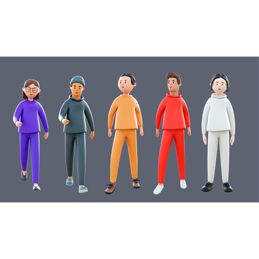 Casual Characters 3D Model – Low-Poly Rigged Collection with Animations - View 8