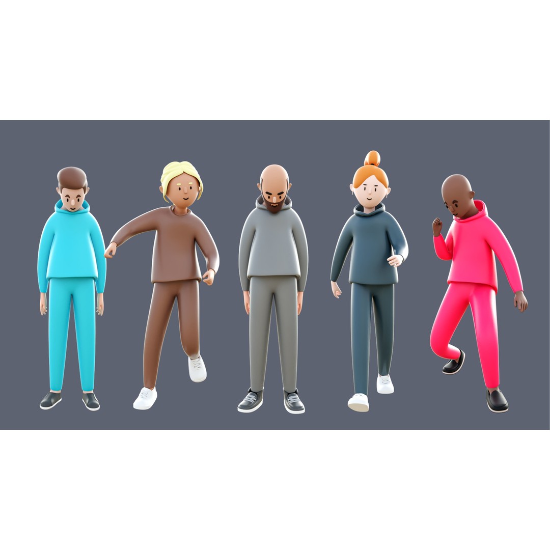Casual Characters 3D Model – Low-Poly Rigged Collection with Animations - View 9