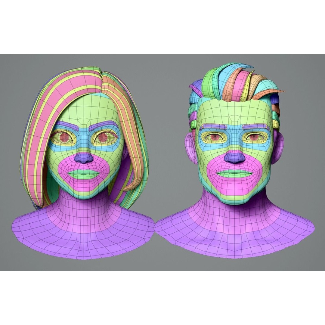 Cartoon Characters Base Mesh 3D Model – Male and Female, High Poly, FBX, Blender - View 3