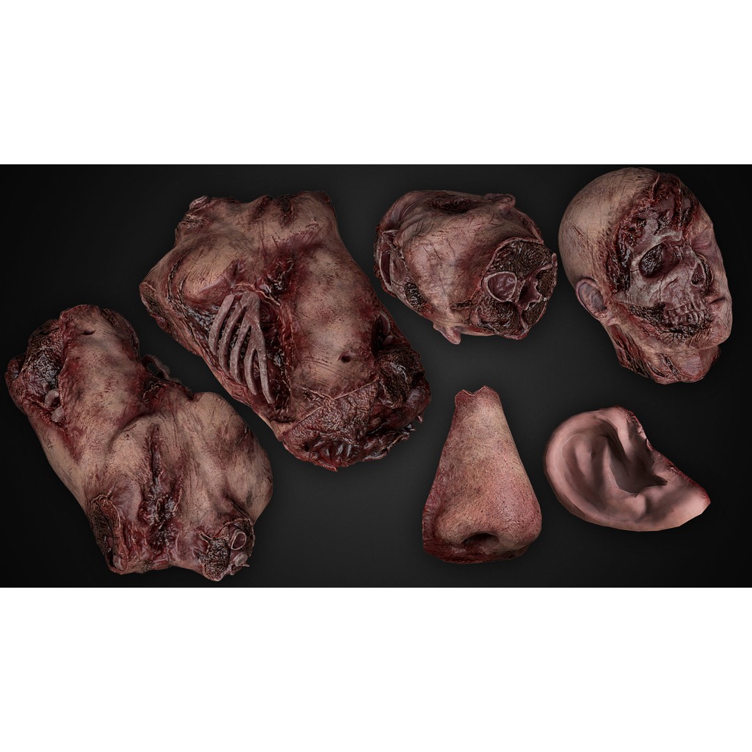 Bloody Human Remains 3D Model – Rigged Low-Poly Game Asset, FBX - View 4