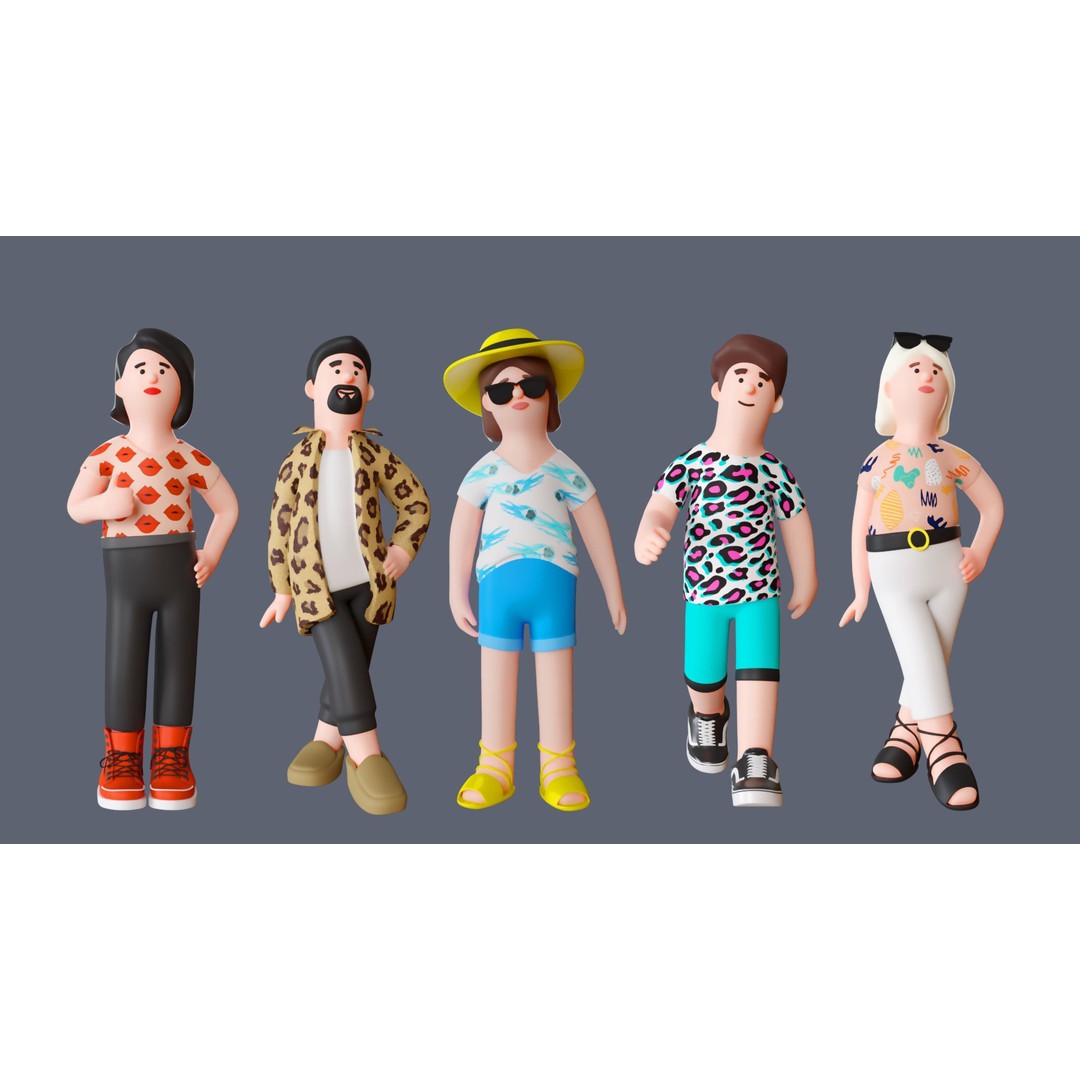 Cartoon Characters 3D Model – Low Poly Animated Rigged Pack, FBX, OBJ - View 10