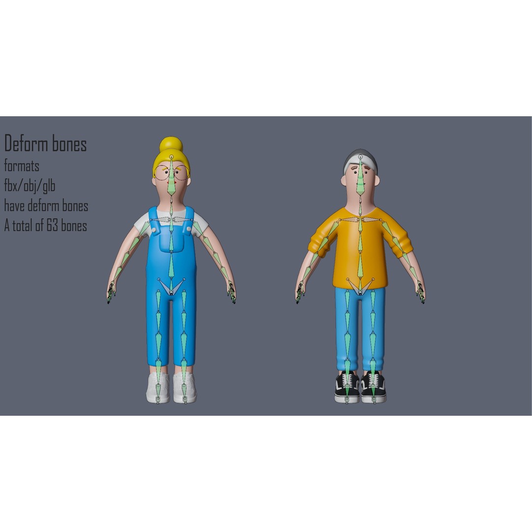 Cartoon Characters 3D Model – Low Poly Animated Rigged Pack, FBX, OBJ - View 14