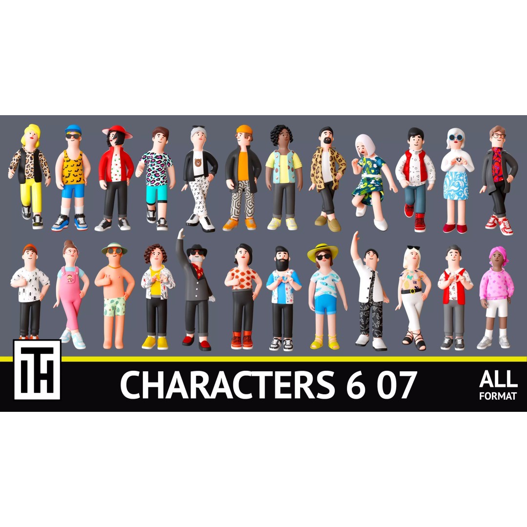 Cartoon Characters 3D Model – Low Poly Animated Rigged Pack, FBX, OBJ - View 2