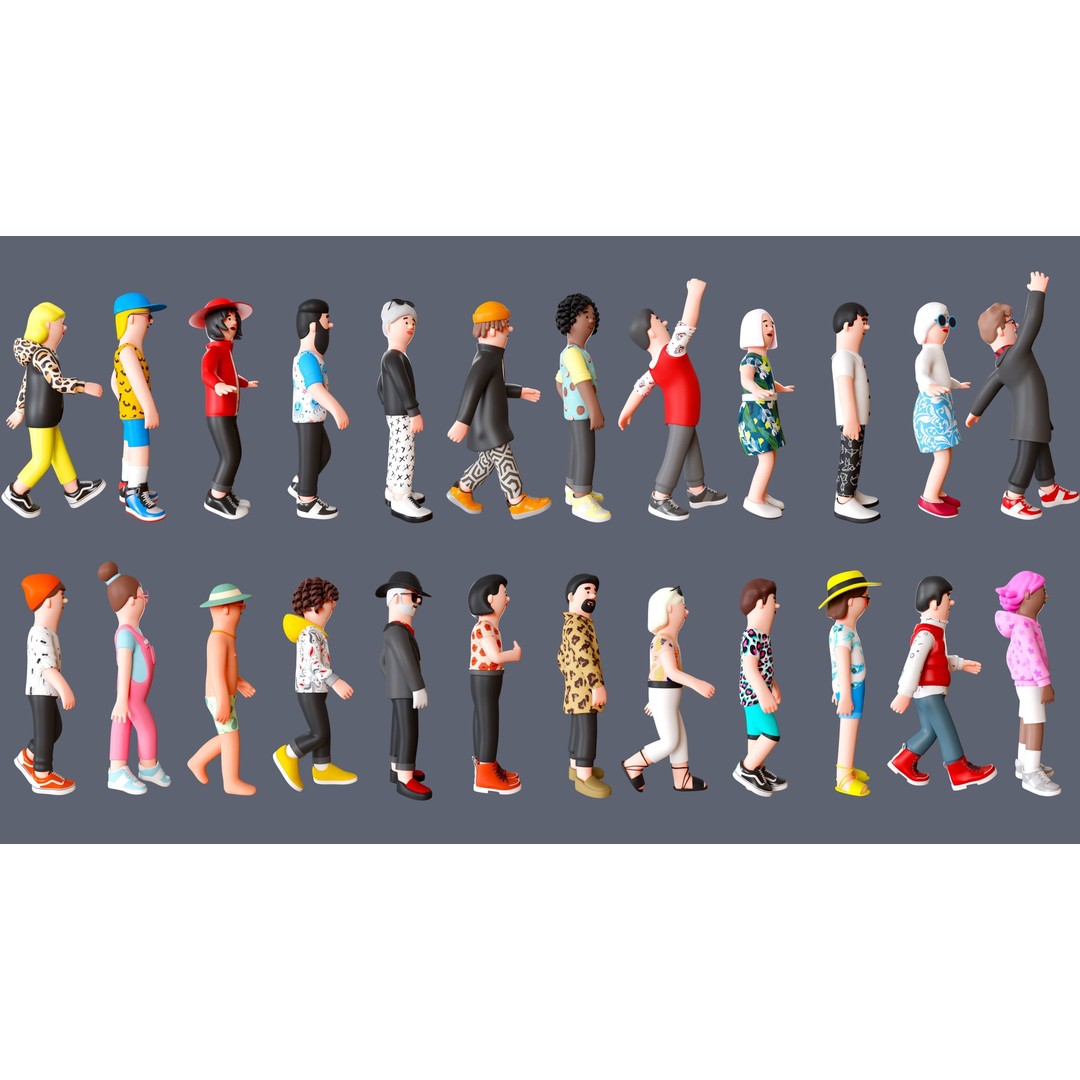Cartoon Characters 3D Model – Low Poly Animated Rigged Pack, FBX, OBJ - View 4