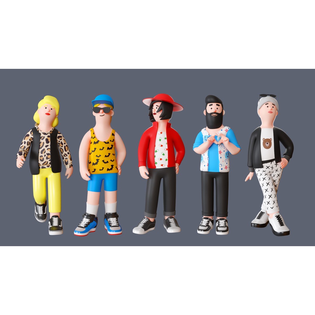 Cartoon Characters 3D Model – Low Poly Animated Rigged Pack, FBX, OBJ - View 6