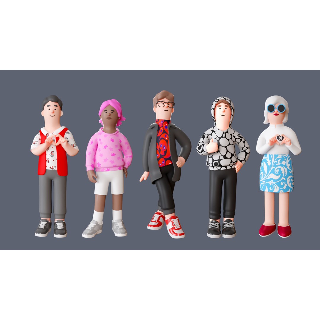 Cartoon Characters 3D Model – Low Poly Animated Rigged Pack, FBX, OBJ - View 7