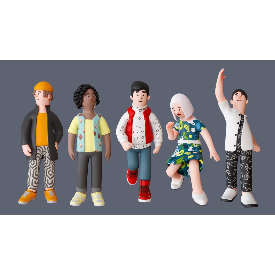 Cartoon Characters 3D Model – Low Poly Animated Rigged Pack, FBX, OBJ - View 8