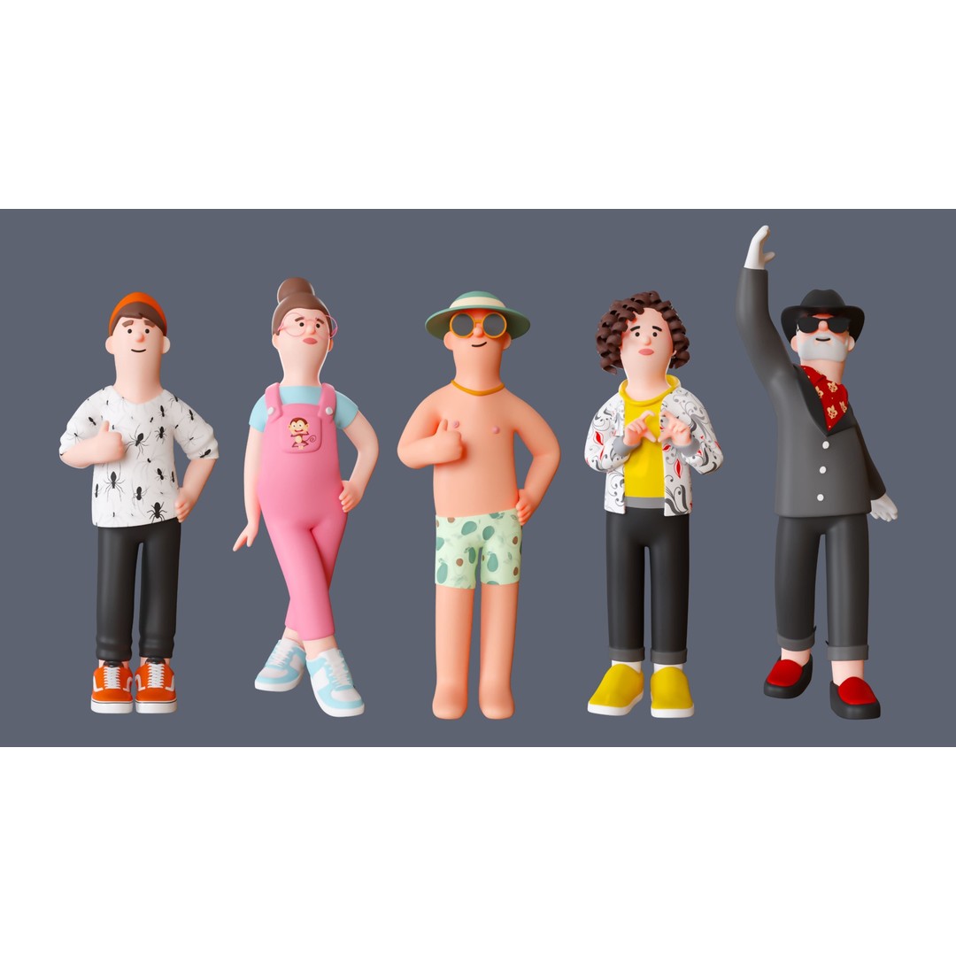Cartoon Characters 3D Model – Low Poly Animated Rigged Pack, FBX, OBJ - View 9