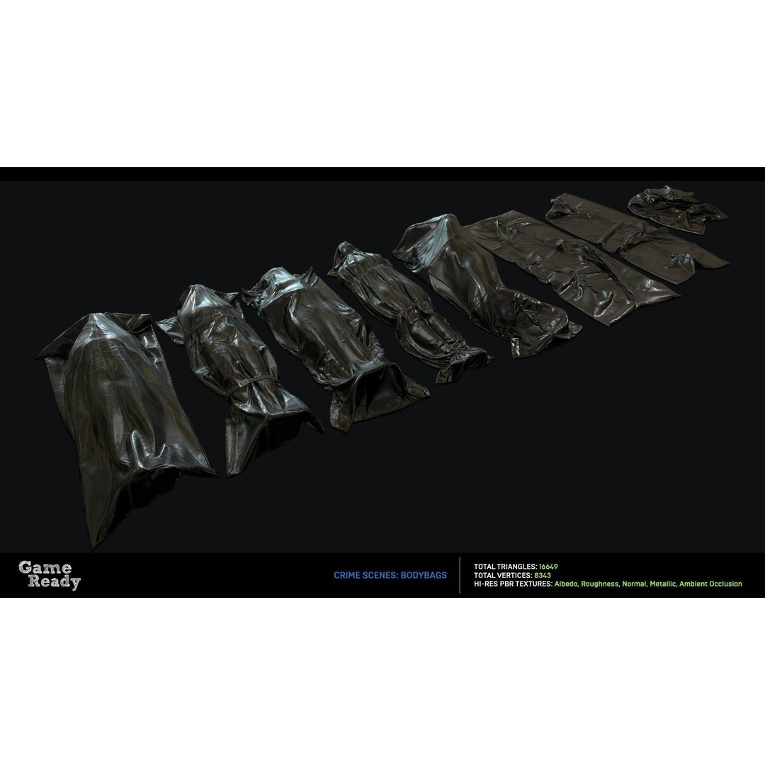 Bodybags 3D Model – Low Poly Horror Asset, FBX & OBJ Formats - View 3