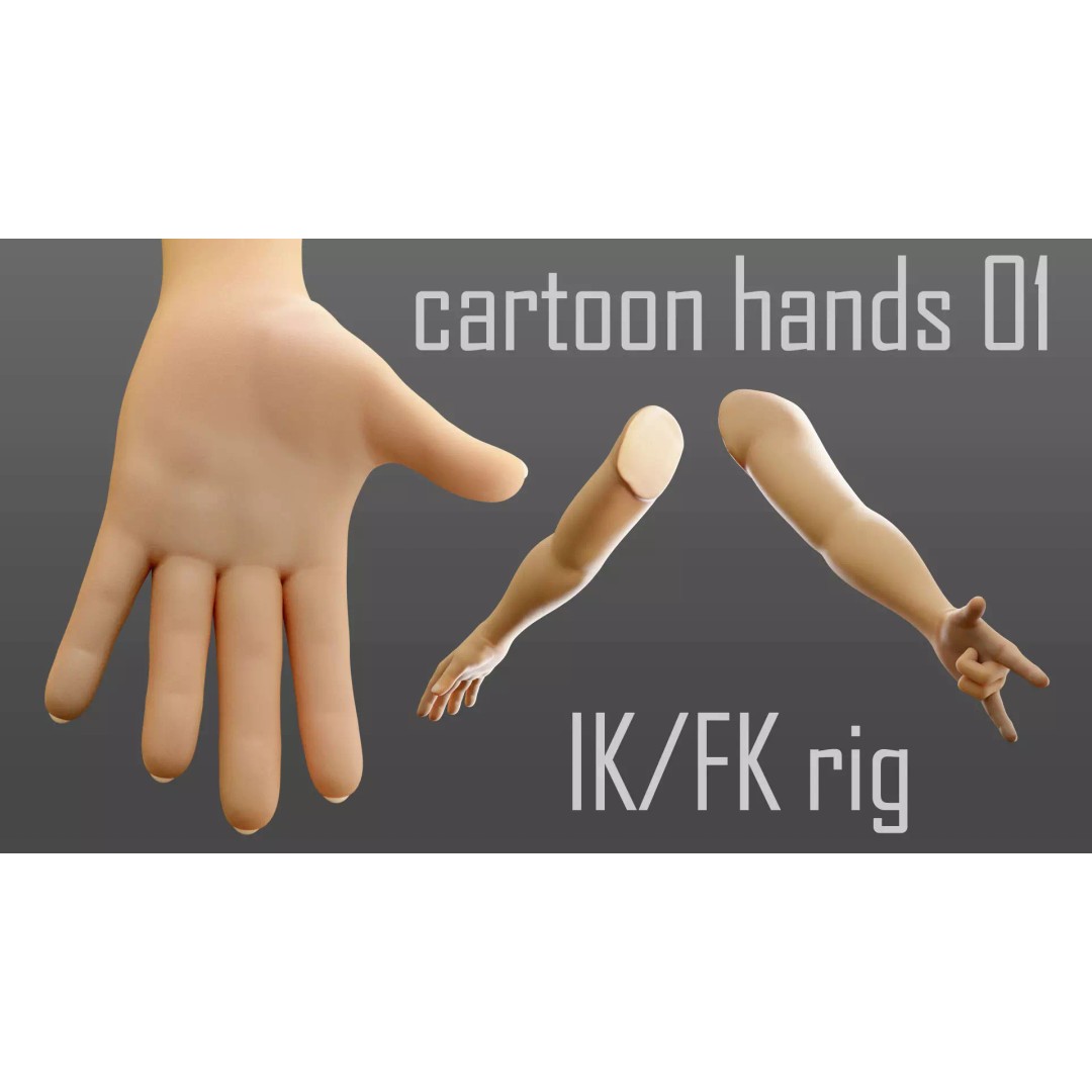 Cartoon Hand 3D Model – Low Poly Rigged Character Asset, FBX - View 2