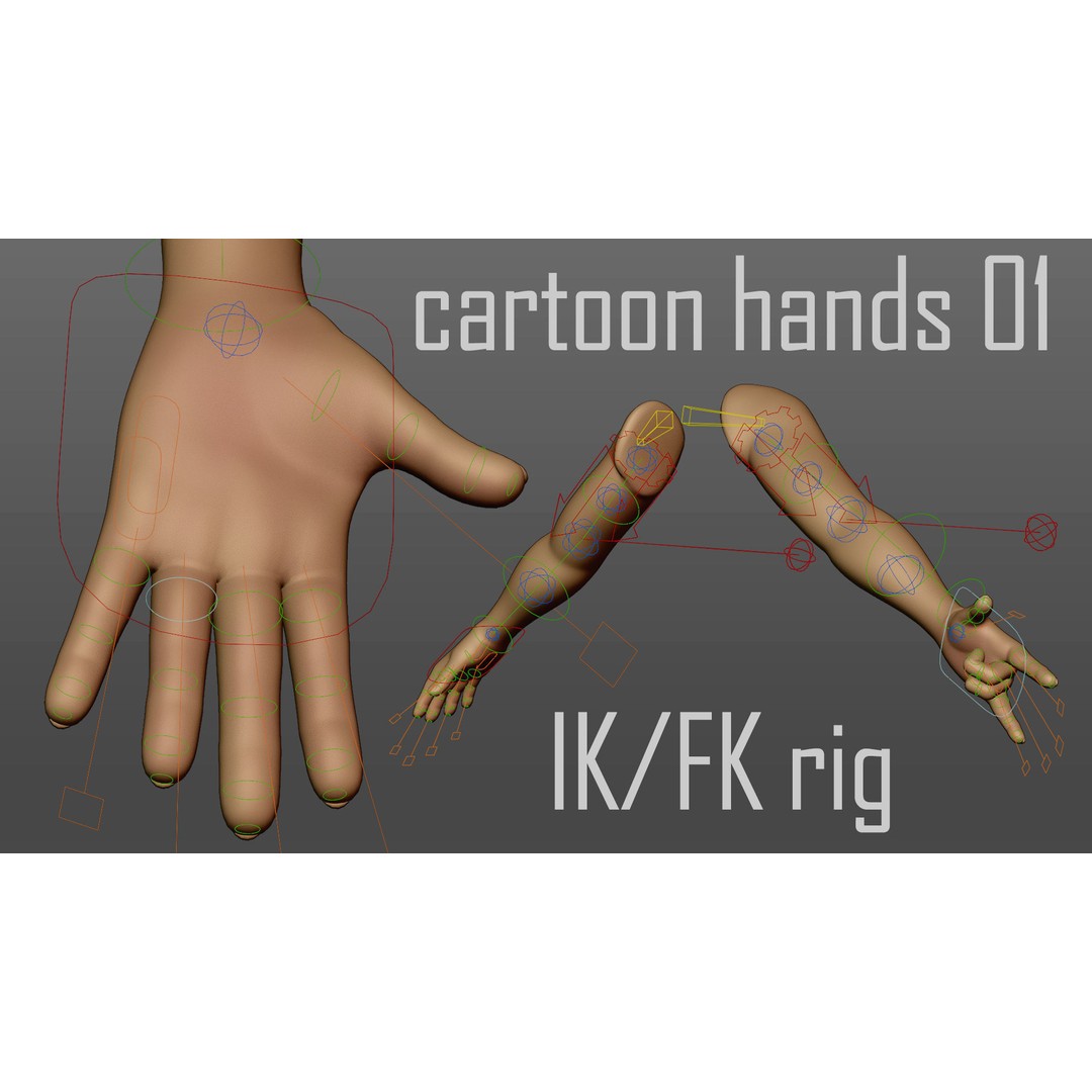 Cartoon Hand 3D Model – Low Poly Rigged Character Asset, FBX - View 3